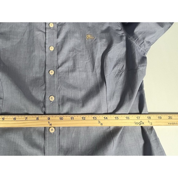 Burberry Blue Button Down Shirt with Check Accents - Picture 11 of 13